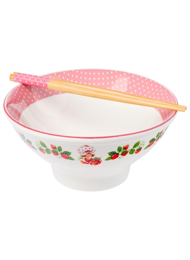 Silver Buffalo Strawberry Shortcake Vintage Berries and Polka Dots Ceramic Ramen Bowl with Chopsticks, 30 Ounces - Image 1