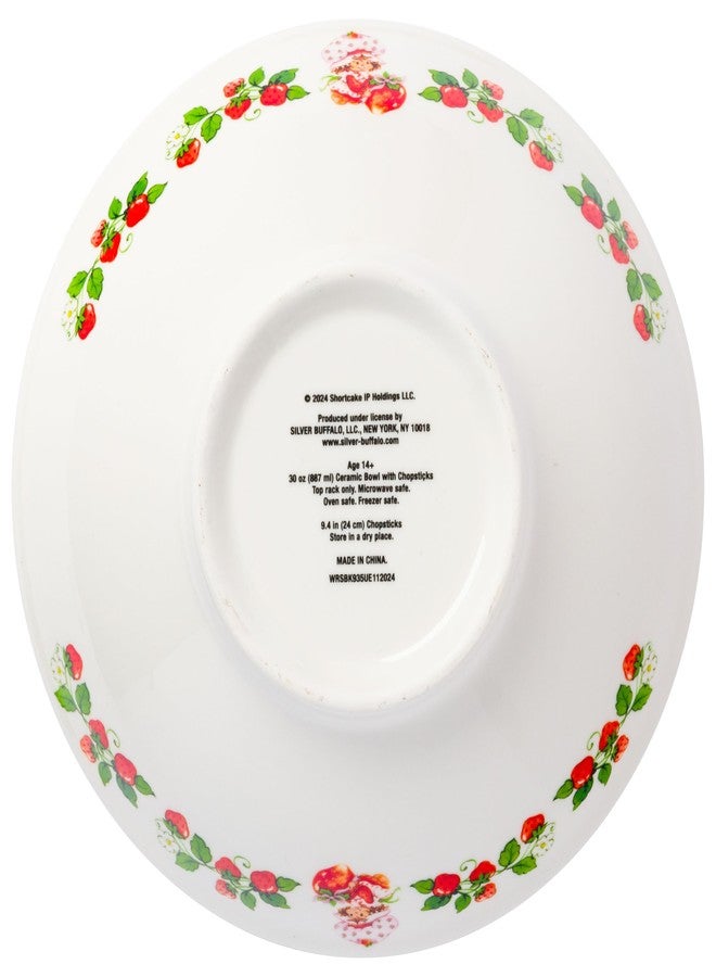 Silver Buffalo Strawberry Shortcake Vintage Berries and Polka Dots Ceramic Ramen Bowl with Chopsticks, 30 Ounces - Image 2
