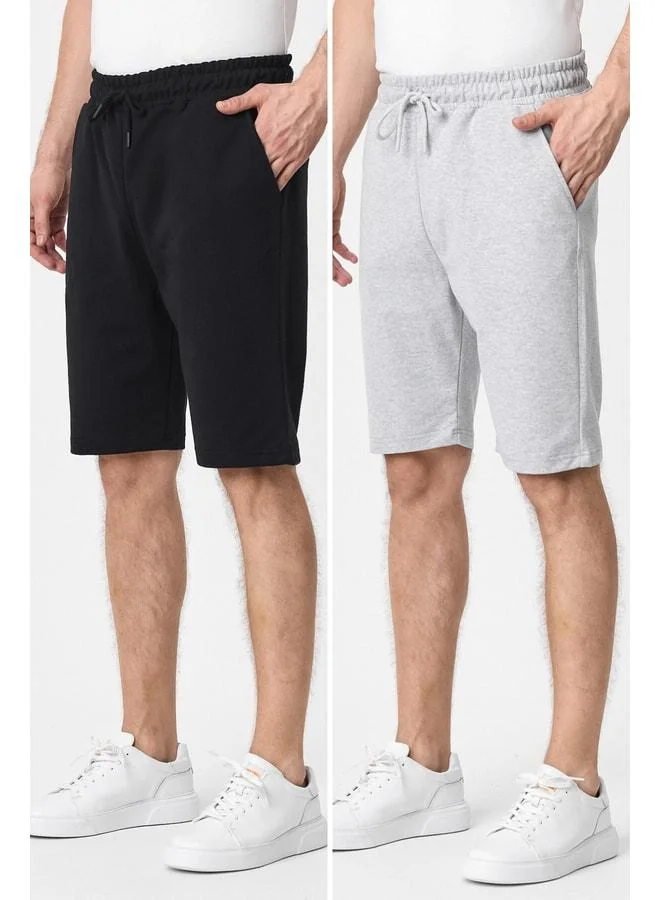 Men's Black-Anthracite Side Pocket Elastic Waist Regular Fit Comfortable Cut 2-Pack Shorts.