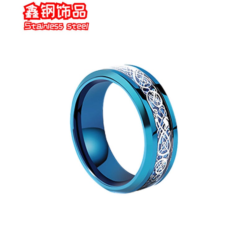 خواتم الرجال من الموضة الأوروبية والأمريكية بالجملة من الفولاذ التيتانيوم مع الماس ونمط التنين ملحقات الأزواج بأسلوب أوروبي وأمريكي - Image 4