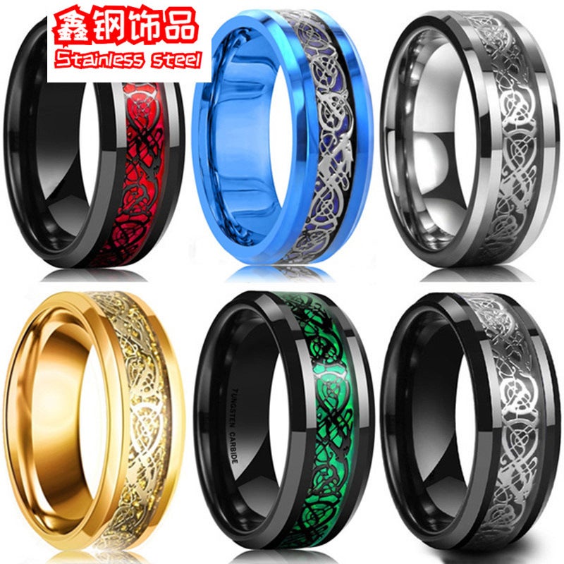 خواتم الرجال من الموضة الأوروبية والأمريكية بالجملة من الفولاذ التيتانيوم مع الماس ونمط التنين ملحقات الأزواج بأسلوب أوروبي وأمريكي - Image 2