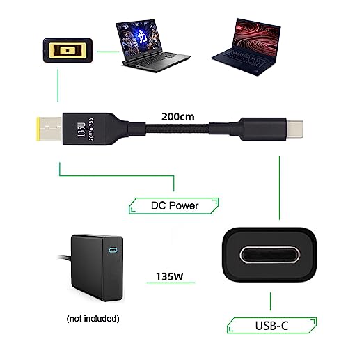 NFHK Type-C USB-C 135W to DC Rectangle 11.0 * 4.5mm Power PD Charge Cable for Thinkpad X1 Legion Y7000P Laptop DC20V 6.25A - Image 2