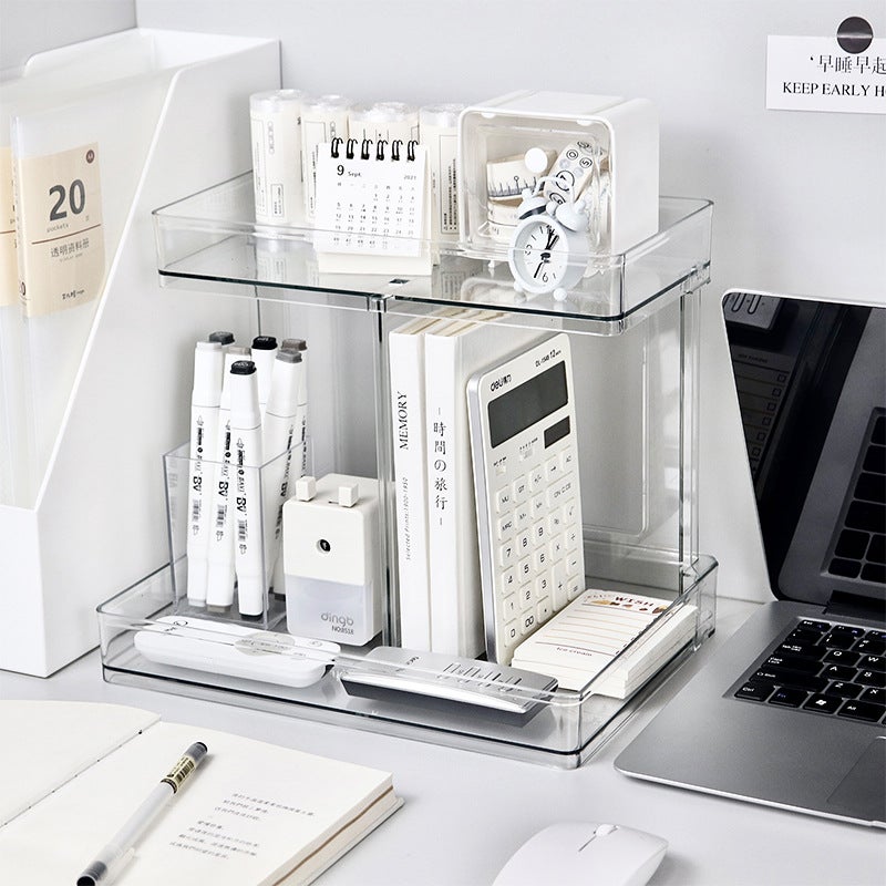 Ins Style Desktop Transparent Double-Layer Storage Rack Bathroom Transparent Storage Rack Desktop Cosmetics Storage Rack - Image 2