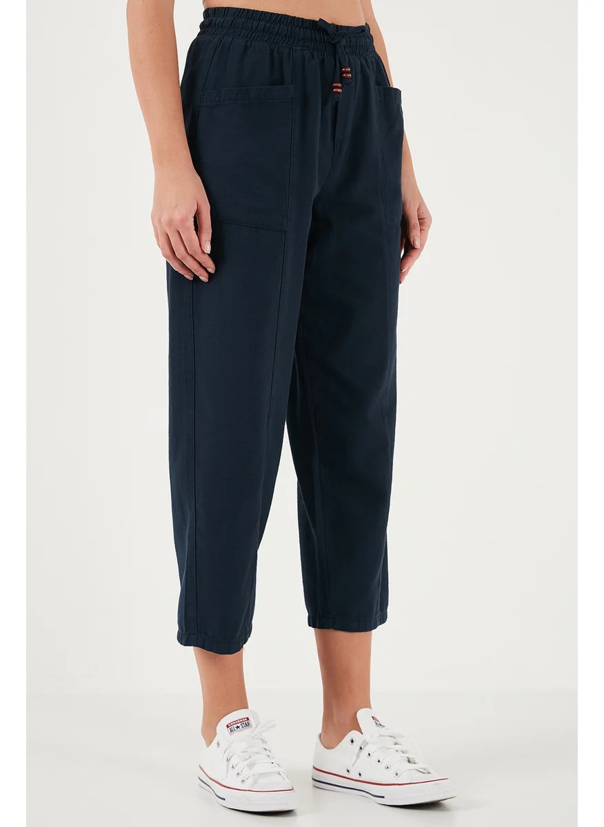 Lela Cotton Relaxed Fit High Waist Wide Crop Trousers Women's Pants 668YP5318
