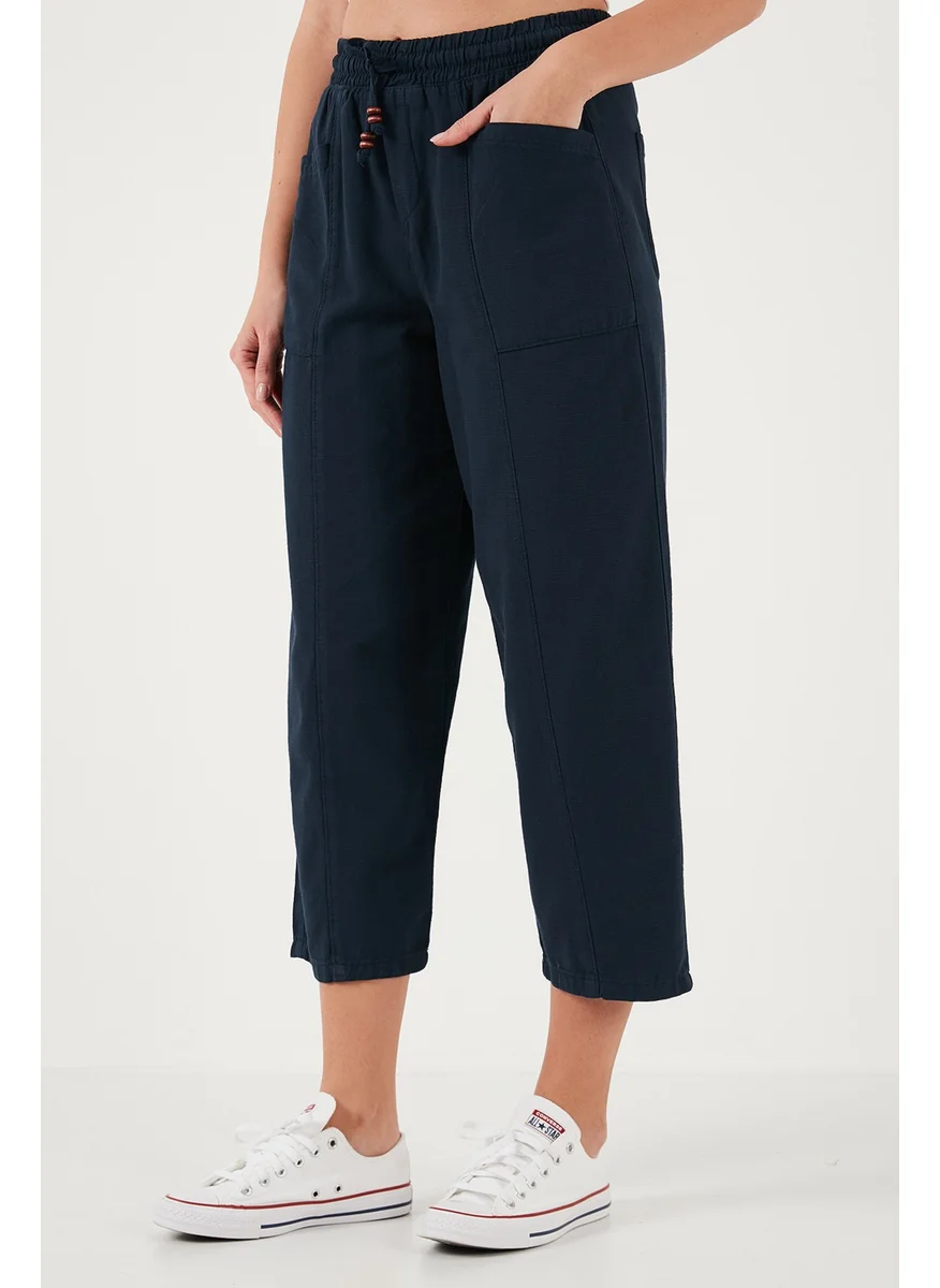Lela Cotton Relaxed Fit High Waist Wide Crop Trousers Women's Pants 668YP5318