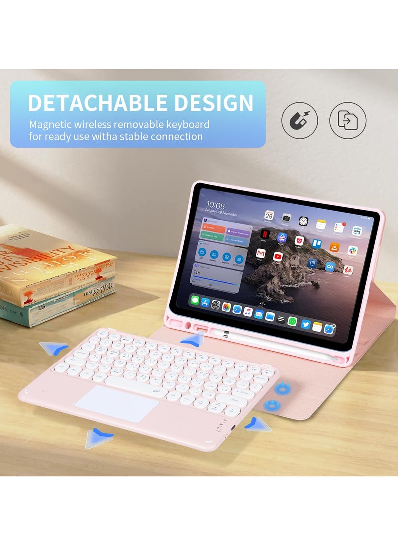 erorex Compatible with iPad 10th 10.9 inch Generation 2022 Keyboard Case, with Arabic Intelligent Touch Trackpad Bluetooth Detachable Keyboard, Built in Pencil Holder-（Pink）  - Image 3