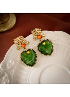 نيبمينينت Green Earrings Silver Pin Exaggerated Light Luxury High-end Ear Drop Fashion All-match Elegant Stud Distinctive 