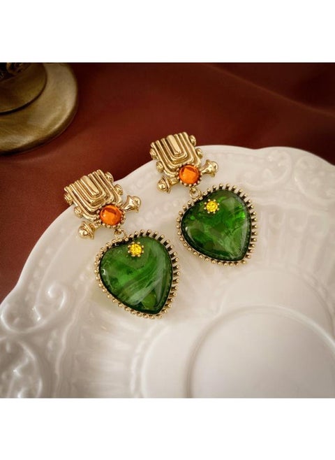 Green Earrings Silver Pin Exaggerated Light Luxury High-end Ear Drop Fashion All-match Elegant Stud Distinctive