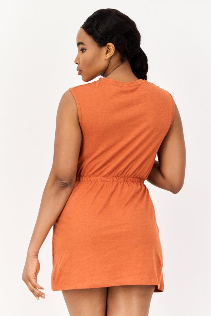 ONLY Women Plain Casual Mini Dress, Rust Brown  - Image 3