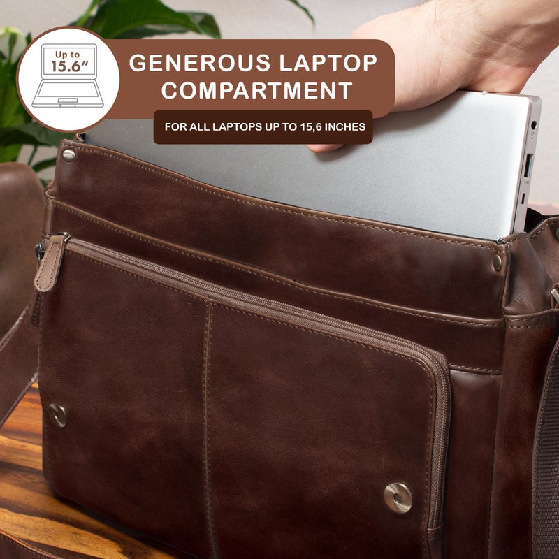 STILORD Marlon Leather Case for Men Brown - Briefcase with 15.6 Inch Laptop Compartment - Women & Men Business Bag for Office, University & Office - Shoulder Bag - Image 2