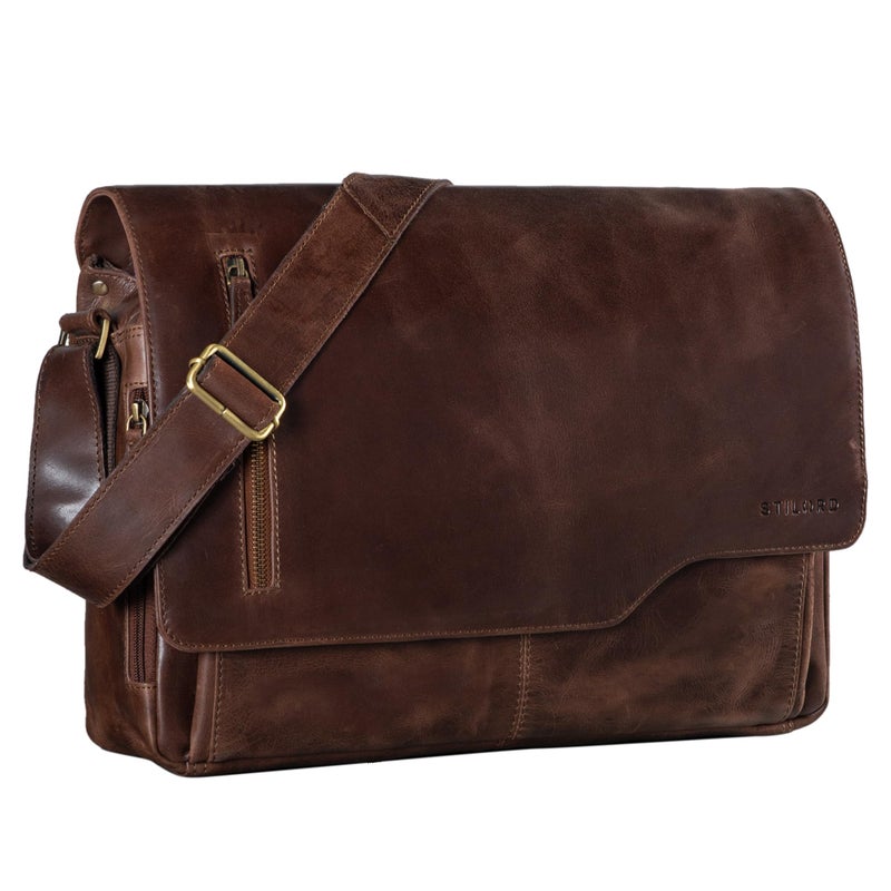 STILORD Marlon Leather Case for Men Brown - Briefcase with 15.6 Inch Laptop Compartment - Women & Men Business Bag for Office, University & Office - Shoulder Bag - Image 1