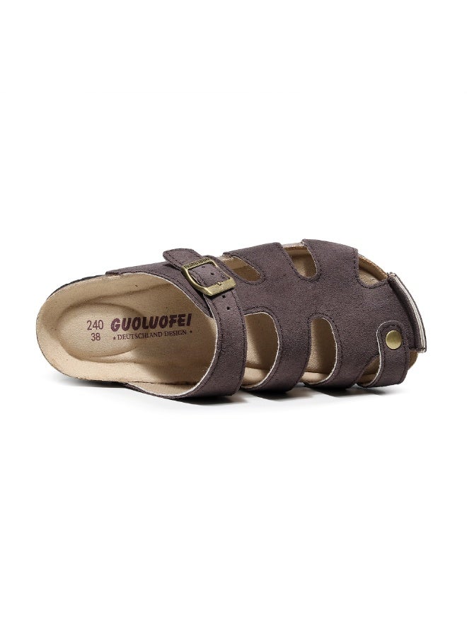 GUOLUOFEI Men's Fisherman Clog – Suede Slip-On Cork Sandals with Adjustable Buckle & Contoured Cork Footbed Slippers Half-Slippers Over Sized - Image 5
