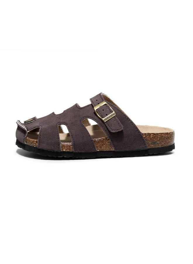GUOLUOFEI Men's Fisherman Clog – Suede Slip-On Cork Sandals with Adjustable Buckle & Contoured Cork Footbed Slippers Half-Slippers Over Sized - Image 2