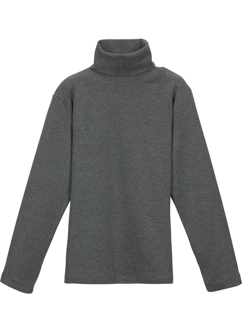 Lovetti Ice Grey Basic Winter Full Turtleneck Long Sleeve Girls T-Shirt  - Image 1