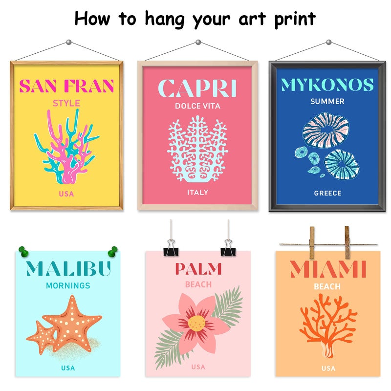 وولاين Whaline 9pcs Preppy Travel Wall Art يطبع ملون ملون جمالي بيري ديكور ديكور ملصقات الفن البسيطة للبنات في سن المراهقة نوم ملصقات غرفة النوم الكلية الوردي (غير مؤطر 10x12in) - Image 3