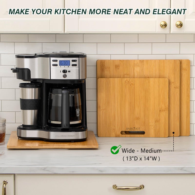 ANBOXIT Bamboo Appliance Slider, Sliding Tray for Coffee Maker, Kitchen Countertop Appliance Rolling Tray, Coffee Pot Slider Tray with Rubber Wheels, Wide - Medium (13"D x 14"W) - Image 4