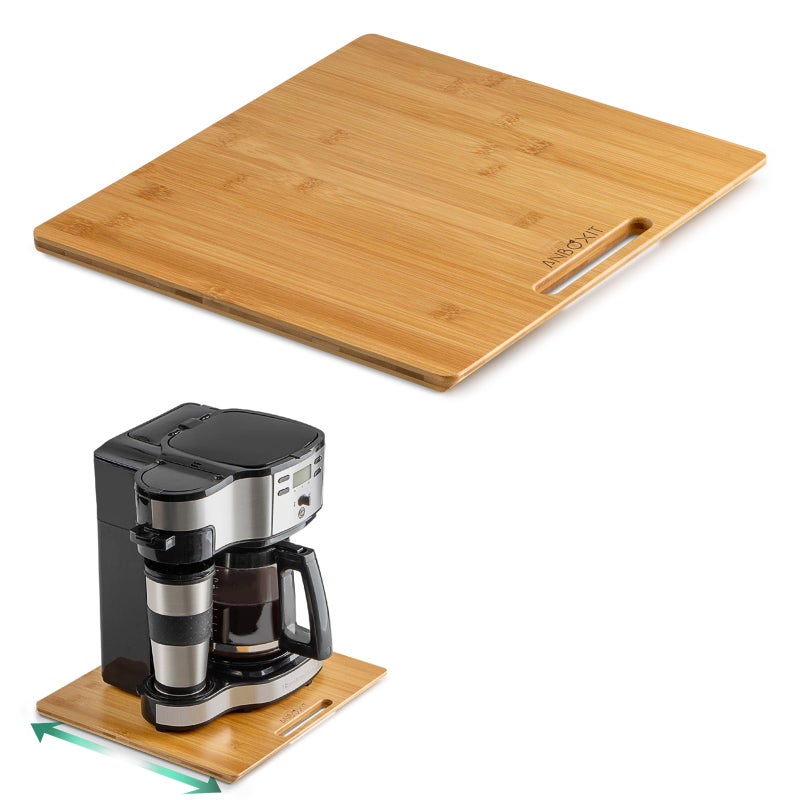 ANBOXIT Bamboo Appliance Slider, Sliding Tray for Coffee Maker, Kitchen Countertop Appliance Rolling Tray, Coffee Pot Slider Tray with Rubber Wheels, Wide - Medium (13"D x 14"W) - Image 1