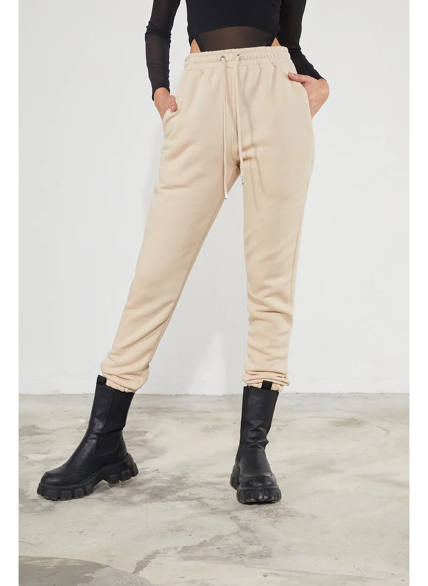 Twenty3 Women's Basic 3 Thread Raised Elastic Legs Thick Jogger Sweatpants