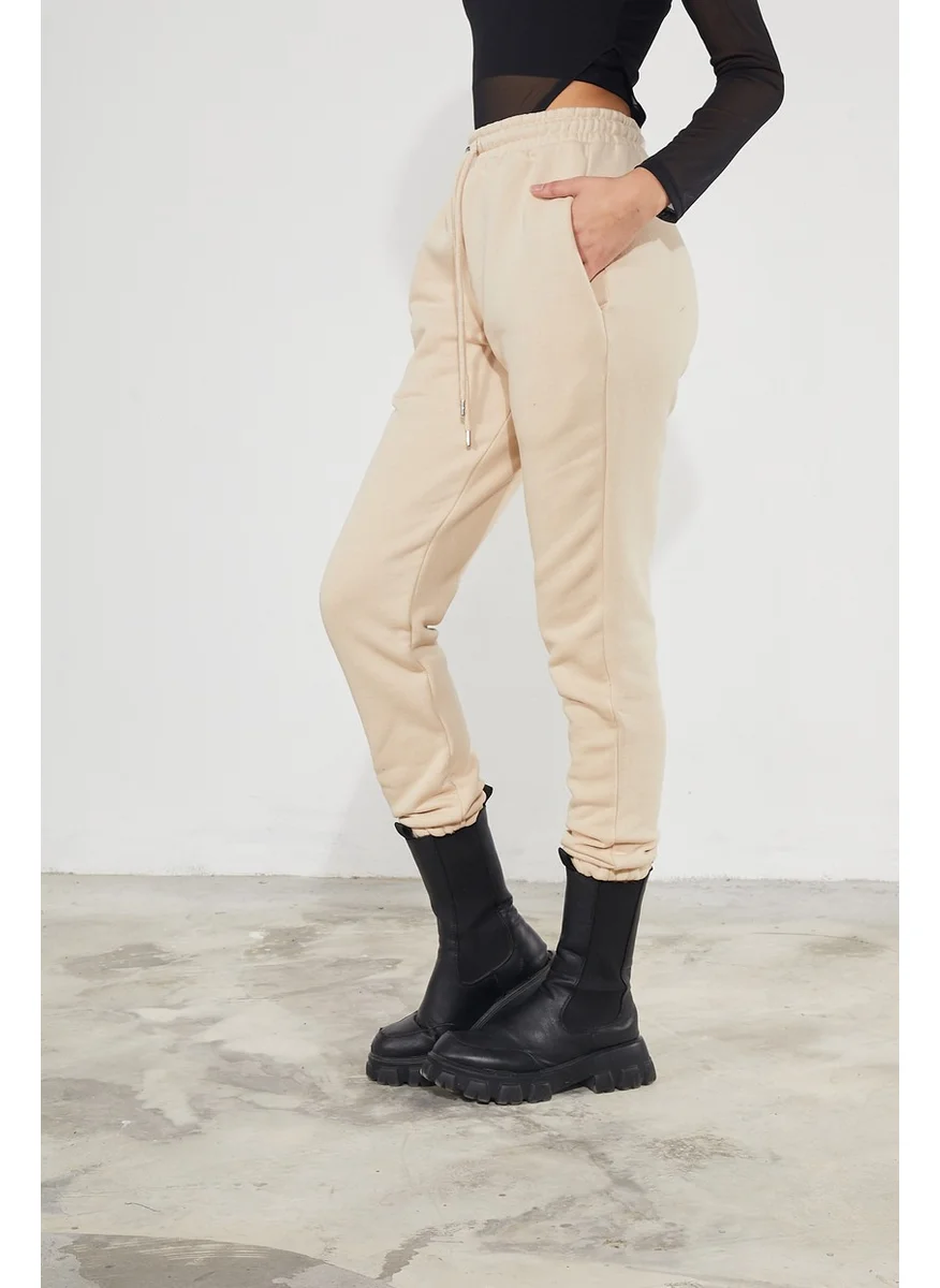Twenty3 Women's Basic 3 Thread Raised Elastic Legs Thick Jogger Sweatpants