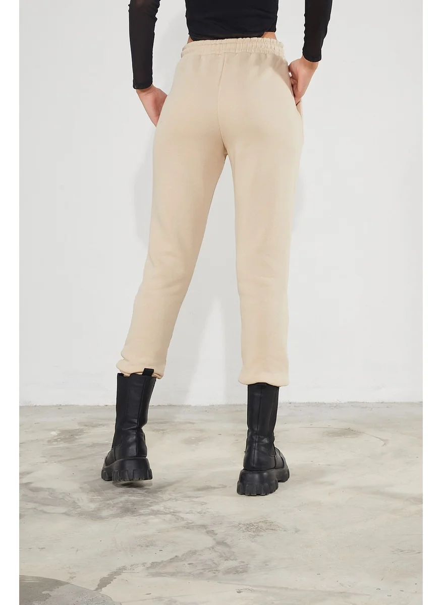 Twenty3 Women's Basic 3 Thread Raised Elastic Legs Thick Jogger Sweatpants
