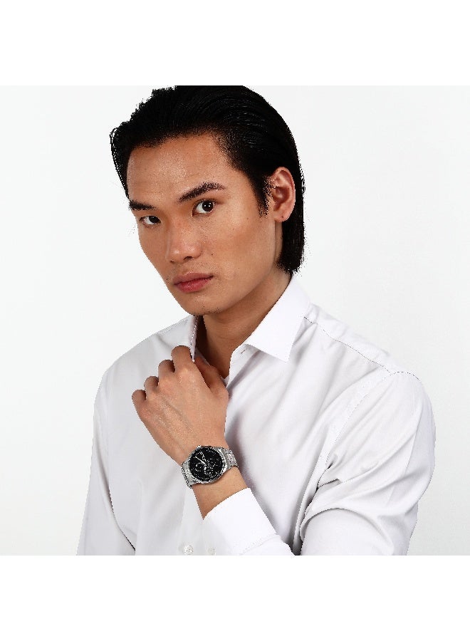 Chronostar Men's Black Round Analog Dial with Silver Stainless Steel Band Watch - 43mm - R3753319002 - Image 5