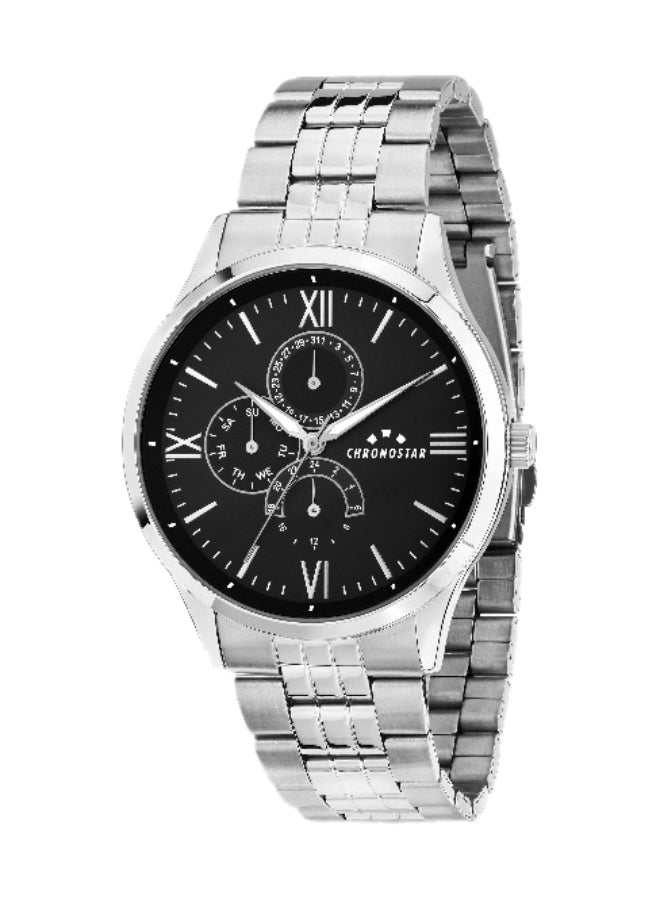 Chronostar Men's Black Round Analog Dial with Silver Stainless Steel Band Watch - 43mm - R3753319002 - Image 1