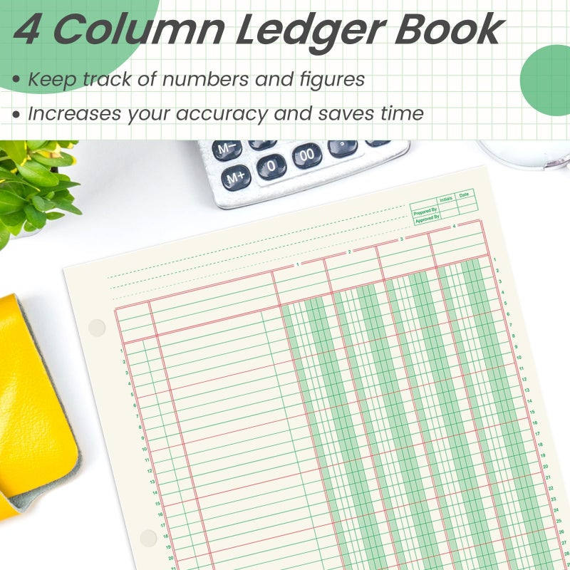 gisgfim 2 Pads 100 Sheets Columnar Analysis Pad 3 Hole Punch Accounting Ledger Book 8-1/2 x 11 Ledger Paper Pad Double Page Format Columnar Pads for Business Bookkeeping & Data(4 Column Ledger) - Image 3