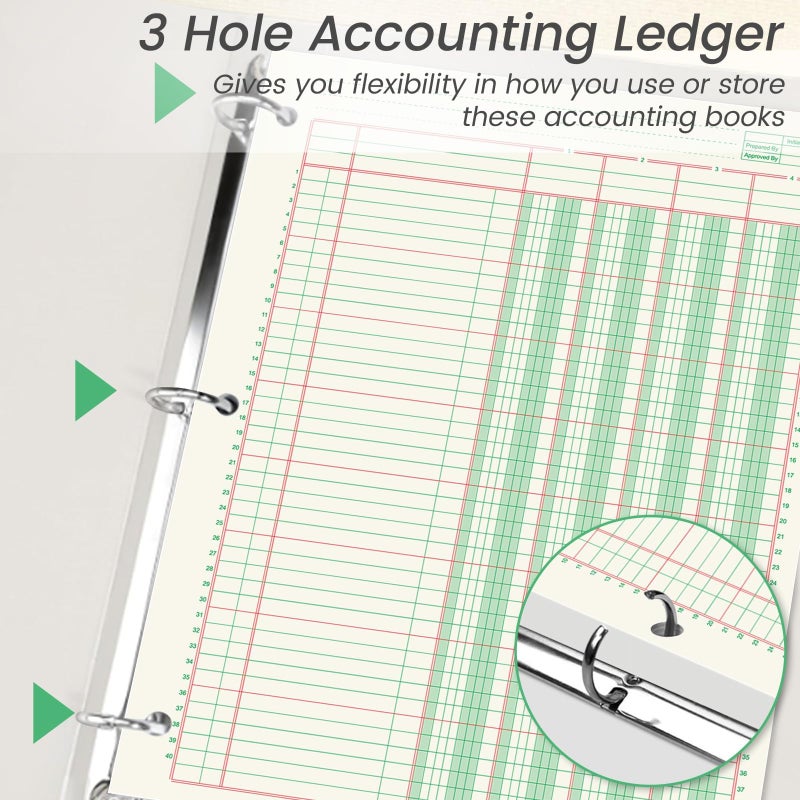 gisgfim 2 Pads 100 Sheets Columnar Analysis Pad 3 Hole Punch Accounting Ledger Book 8-1/2 x 11 Ledger Paper Pad Double Page Format Columnar Pads for Business Bookkeeping & Data(4 Column Ledger) - Image 4