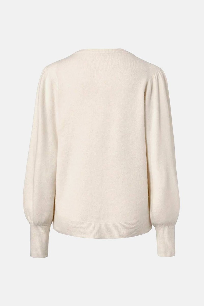 Tchibo Women Fine Knit Puff Sleeves Cardigan, Cream  - Image 3