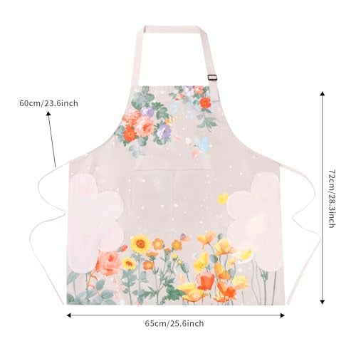 DILLMAN 2 Pack Floral Aprons with Pocket Blooming Womens Aprons Waterproof Adjustable Cooking Aprons for Kitchen Gardening and Salon 2Pack A - Image 3
