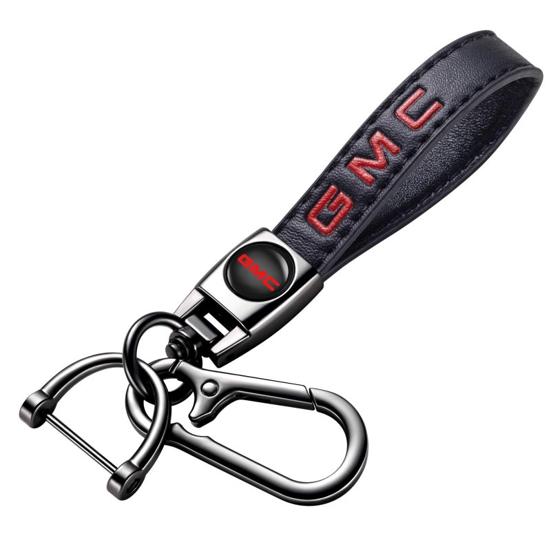BFIVEANTE leather car keychain set for GMC men and women family present keychain key ring lanyard accessories (black) - Image 1