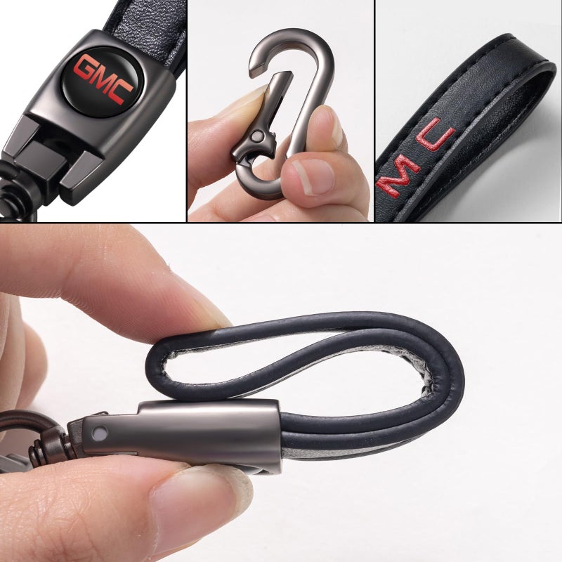 BFIVEANTE leather car keychain set for GMC men and women family present keychain key ring lanyard accessories (black) - Image 3