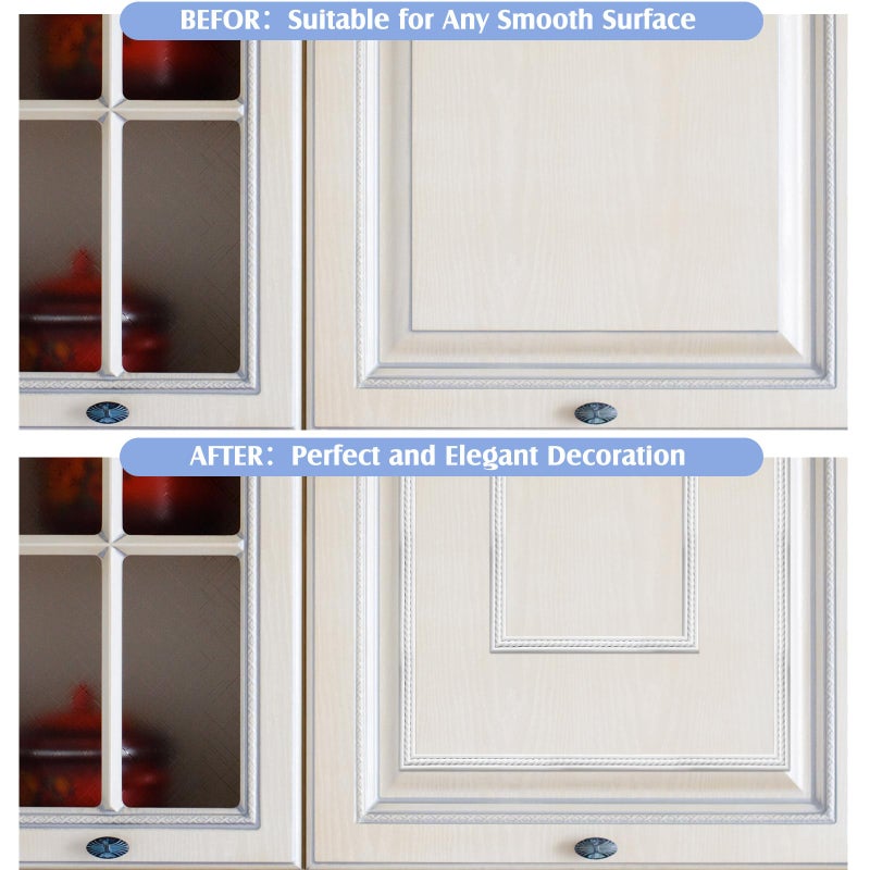 Maasechs Peel and Stick Molding Trim Flexible Molding Trim for Walls Self Adhesive Paintable DIY Wall Trims for DIY Mirror Frame Cabinet Edge Picture(Double Sided Twist,16.4 ft x 0.79 Inch,White) - Image 5