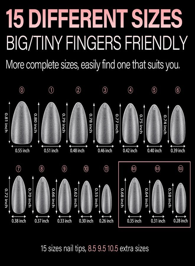AILLSA Short Almond Nail Tips with Box, 15 Sizes Press On Gel Nail Tips Double Matte Pre-Buffed Almond Shaped Nails Tips Soft Full Cover Clear False Nail Tips for Nail Extension, 240PCS - Image 3