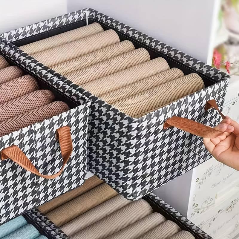 OTIPORTER Closet Clothes Organizer with Handle Fabric Storage Box with Steel Frame Stackable Shelf Storage Baskets Foldable Wardrobe Storage Box for Clothes Jeans Sarees Toys 402721CM PACK OF 1 - Image 3