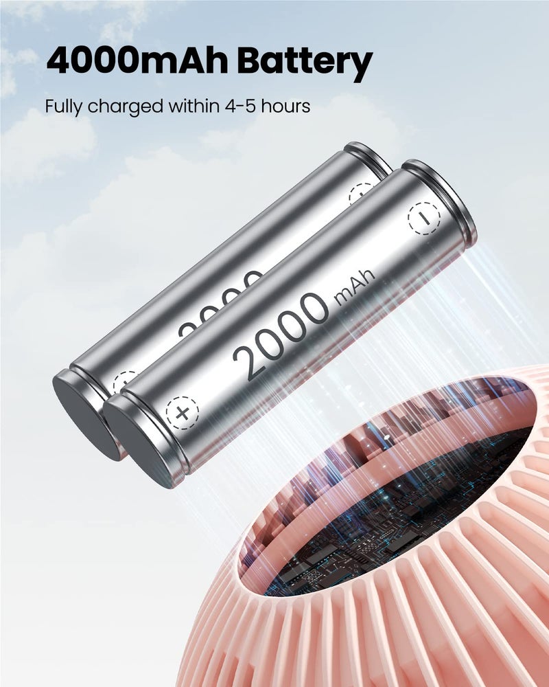 Gaiatop Baby Stroller Fan, 4000mAh Oscillating Mini Portable Fan with Light, 4 Speeds Battery Operated Small Handheld Desk Fan, 360Â° Rotate Flexible Tripod Clip On Fan for Car Seat Crib Travel Pink - Image 4