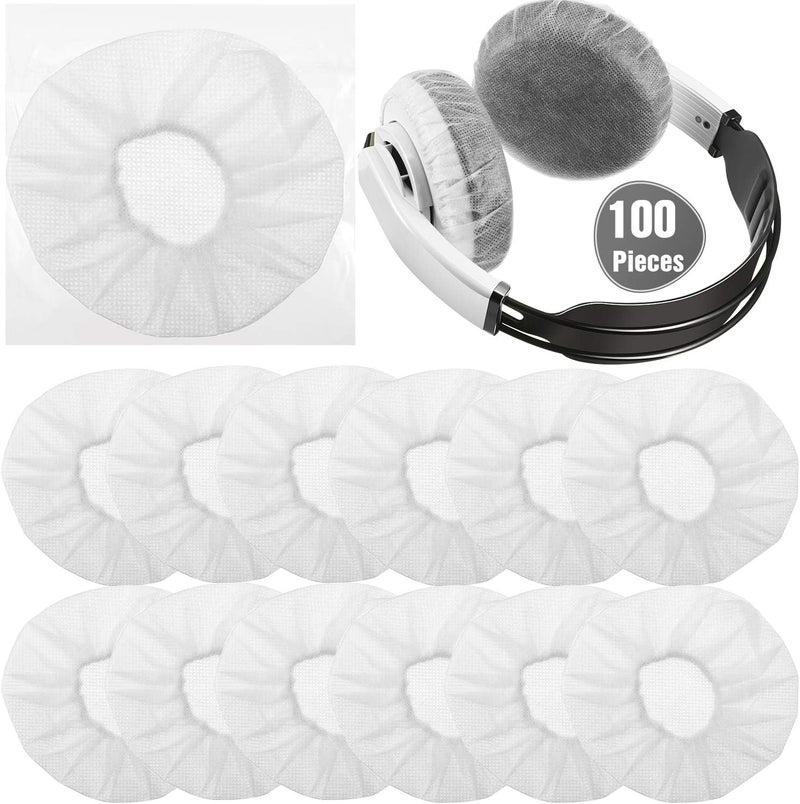 BBTO 100 Pieces Headphone Ear Covers Disposable Earphone Sanitary Non-Woven Stretch Earpad Covers Fit for Most on Ear Headphones(11 cm,White) - Image 1