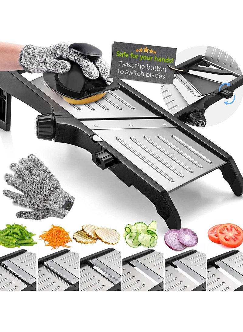 AROAQ Mandoline Food Slicer Adjustable Stainless Steel with Waffle Fry Cutter Crinkle Cut Potato Chip Vegetable Onion - Image 1