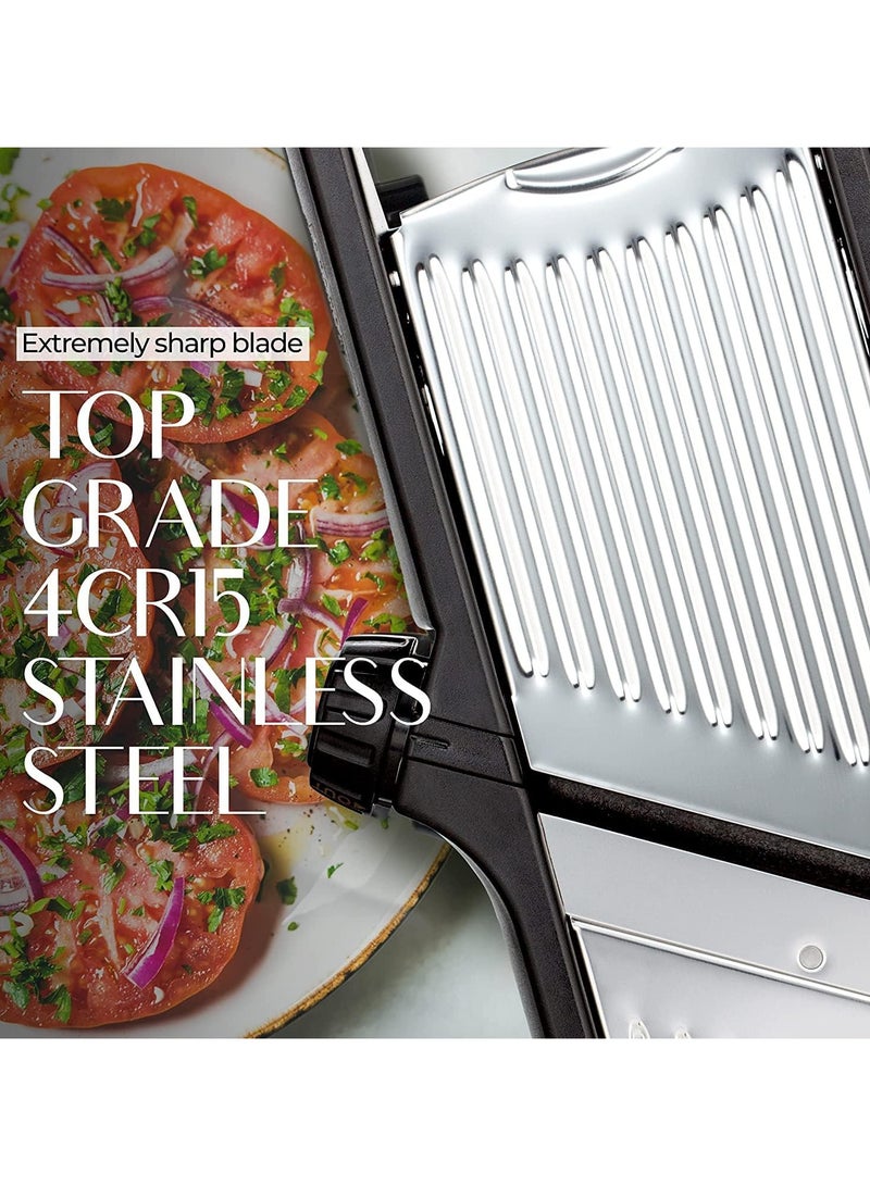 AROAQ Mandoline Food Slicer Adjustable Stainless Steel with Waffle Fry Cutter Crinkle Cut Potato Chip Vegetable Onion - Image 2