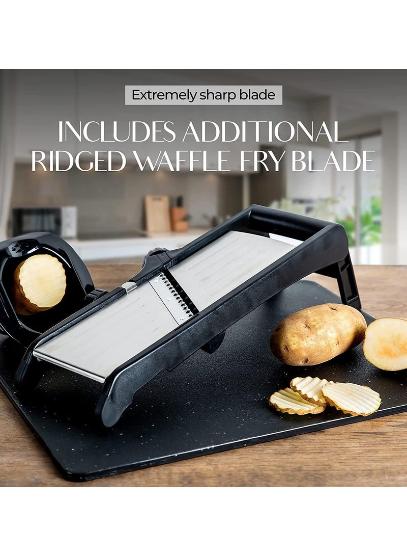 AROAQ Mandoline Food Slicer Adjustable Stainless Steel with Waffle Fry Cutter Crinkle Cut Potato Chip Vegetable Onion - Image 3