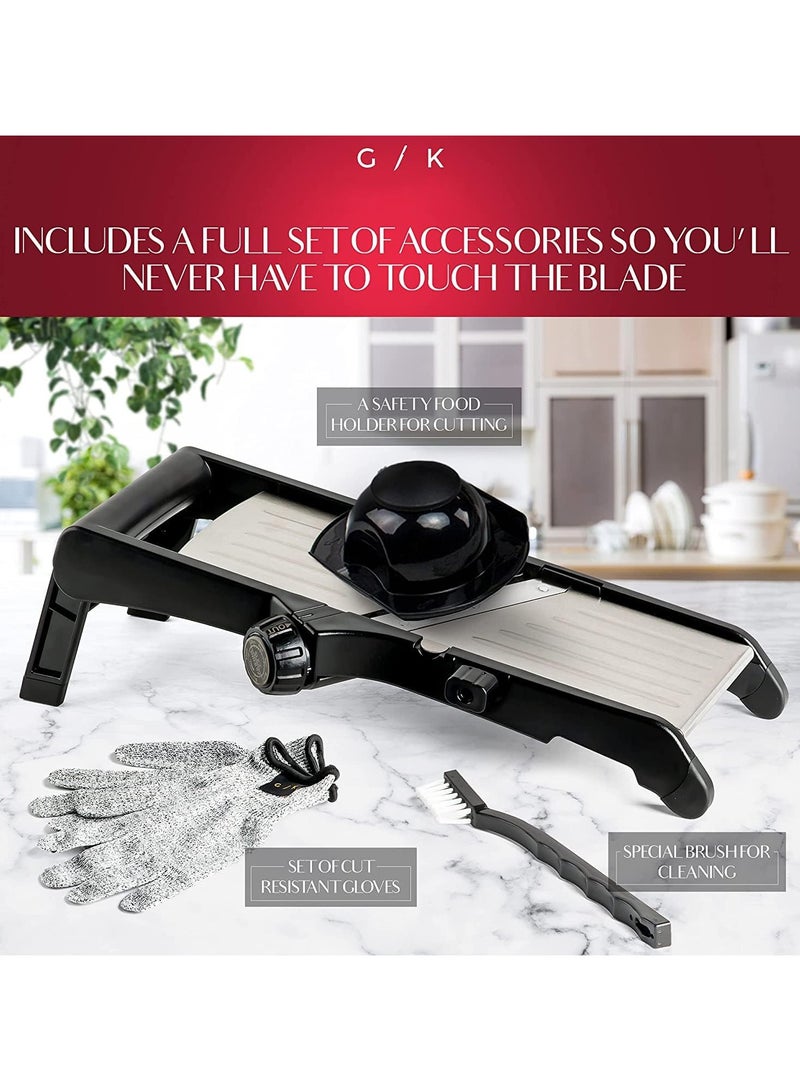 AROAQ Mandoline Food Slicer Adjustable Stainless Steel with Waffle Fry Cutter Crinkle Cut Potato Chip Vegetable Onion - Image 5