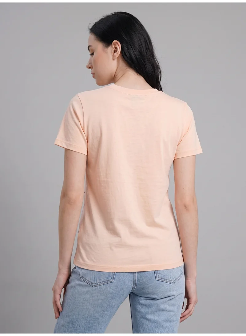 ديزني Disney Mickey Mouse Women's Peach Graphic T-Shirt | Short Sleeve Crew Neck Cotton Casual Tee