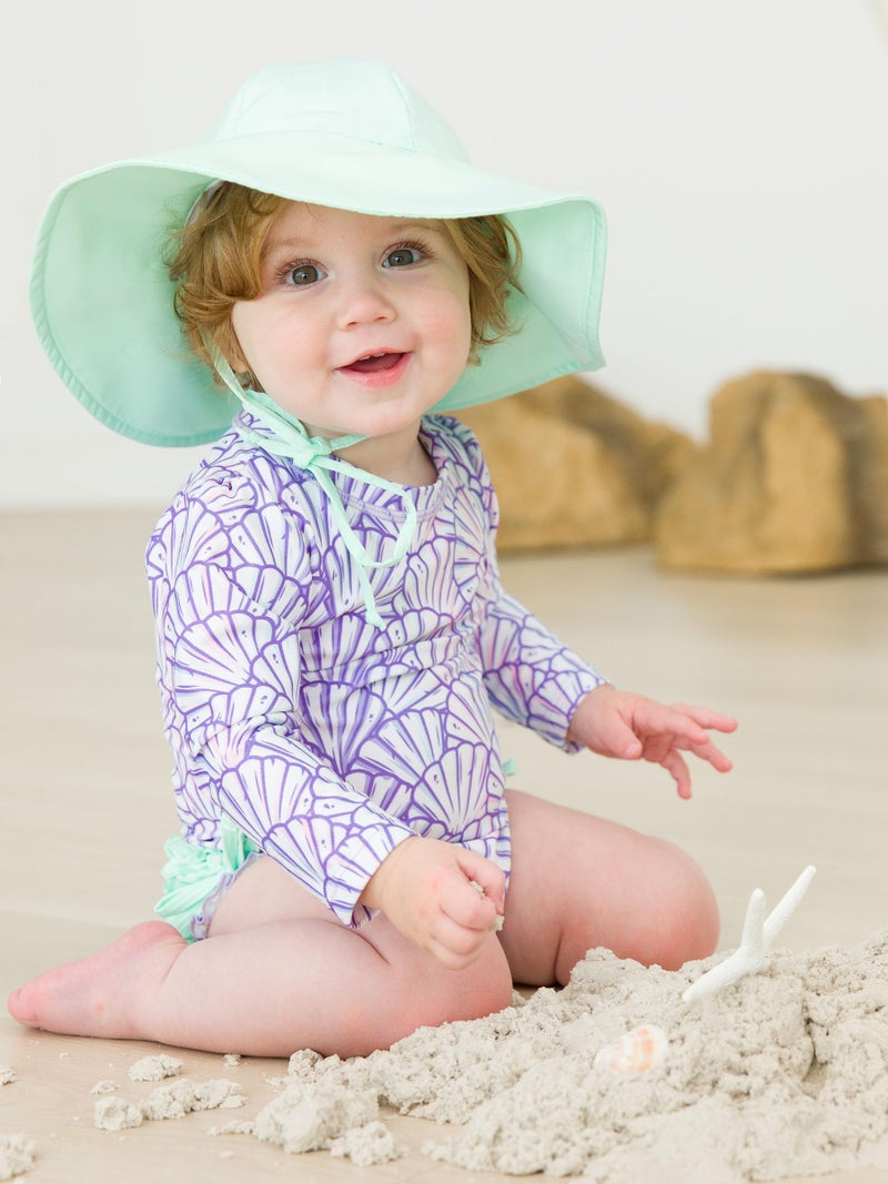 RuffleButts Baby Girls UPF 50+ Sun Protection Novelty Print Long Sleeve One Piece Rash Guard Swimsuit with Zipper - Magical Mermaid, 2T - Image 2
