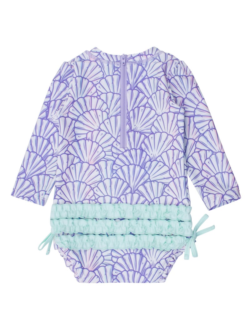 RuffleButts Baby Girls UPF 50+ Sun Protection Novelty Print Long Sleeve One Piece Rash Guard Swimsuit with Zipper - Magical Mermaid, 2T - Image 4