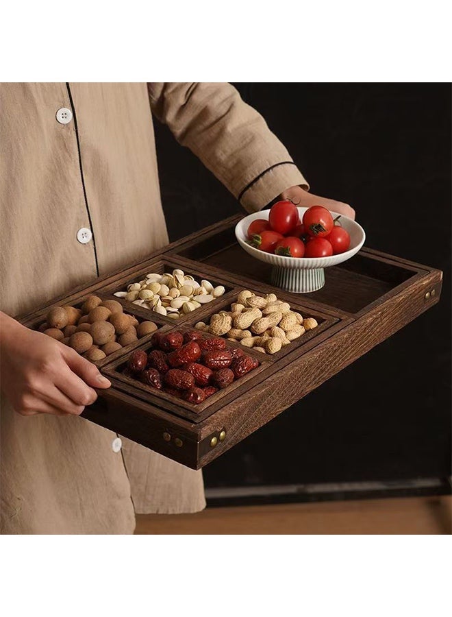 Warme 7PCS Rustic Carbonized Solid Wooden Serving Tray Set, Multipurpose Rectangular Platters with Cutout Handles, Reversible Cutting Board for Snacks, Coffee Table & Breakfast, Perfect for Home, Restaurant, Ramadan, Eid & Saudi National Day Gift - Image 4