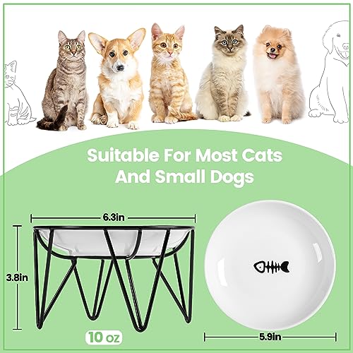 Kitwinney Ceramic Cat Bowls, 2 Pack - Raised, Whisker Friendly, Anti-Vomiting Cat Food Plates - Hygienic, Secure Material, Elegant Stand, 10 oz, for Indoor Cats & Kittens - Image 3