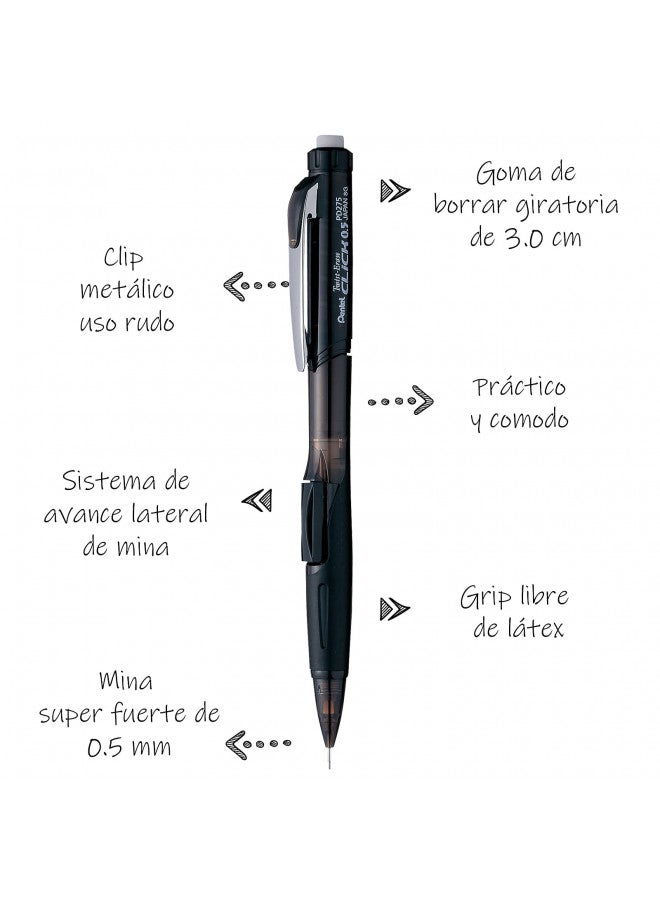 Pentel Pentel Twist Erase CLICK Mechanical Pencil, Pack of 12, 0.5mm, Clear Barrel, Black Grip (PD275TA) - Image 2