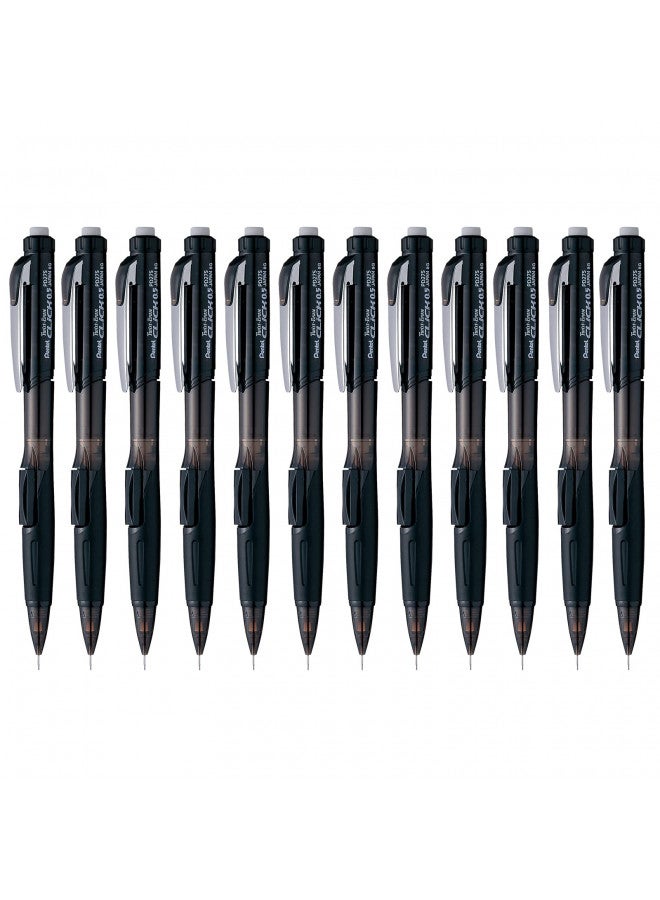 Pentel Pentel Twist Erase CLICK Mechanical Pencil, Pack of 12, 0.5mm, Clear Barrel, Black Grip (PD275TA) - Image 1