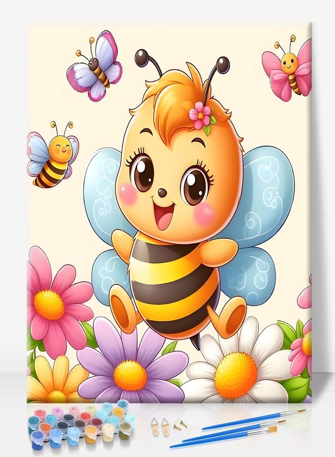 Camocin Framed Paint by Numbers Kit for Kids Ages 4-12 - Bee Theme DIY Acrylic Painting Set with Frame for Beginners, Complete Art Kit with Canvas, Brushes & Paints - 10x10 Inch Home Decor Gift - Image 1