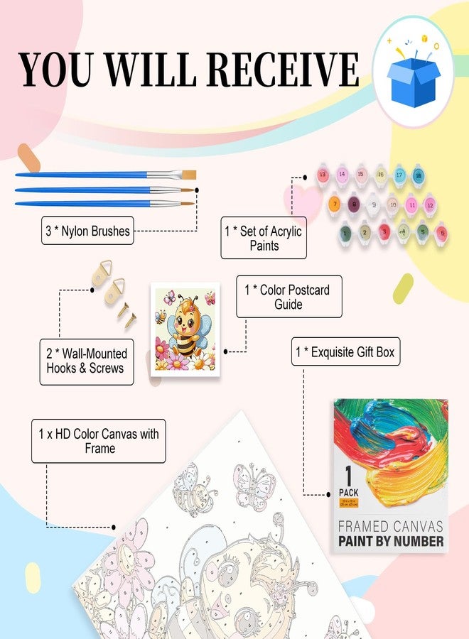 Camocin Framed Paint by Numbers Kit for Kids Ages 4-12 - Bee Theme DIY Acrylic Painting Set with Frame for Beginners, Complete Art Kit with Canvas, Brushes & Paints - 10x10 Inch Home Decor Gift - Image 4